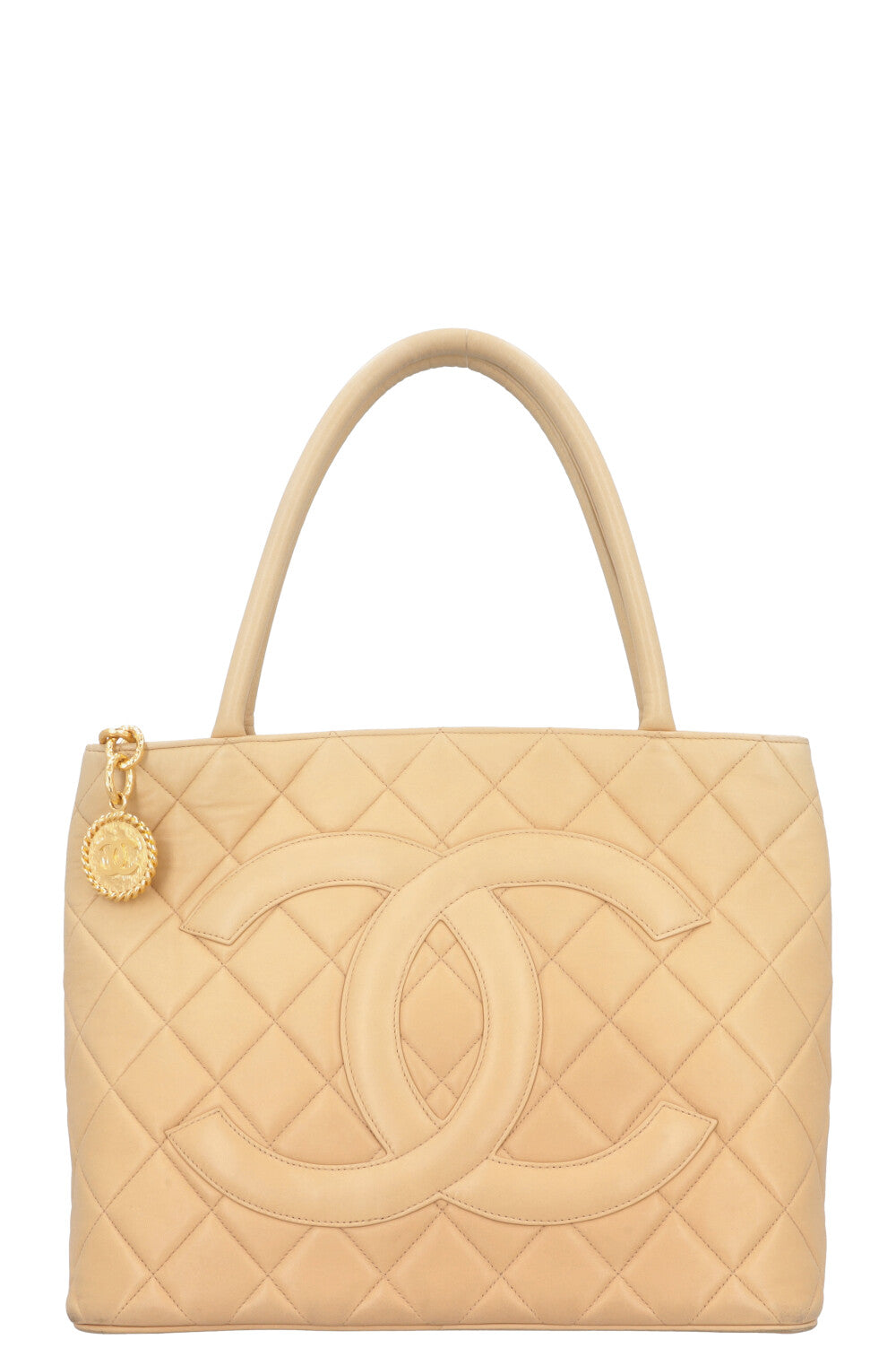 CHANEL Medallion Tote Bag Leather Beige