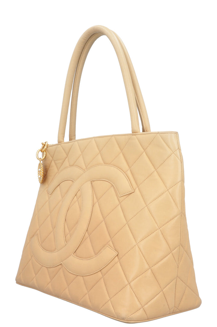 CHANEL Medallion Tote Bag Leather Beige