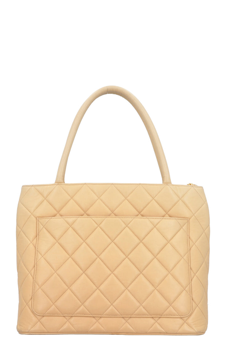 CHANEL Medallion Tote Bag Leather Beige