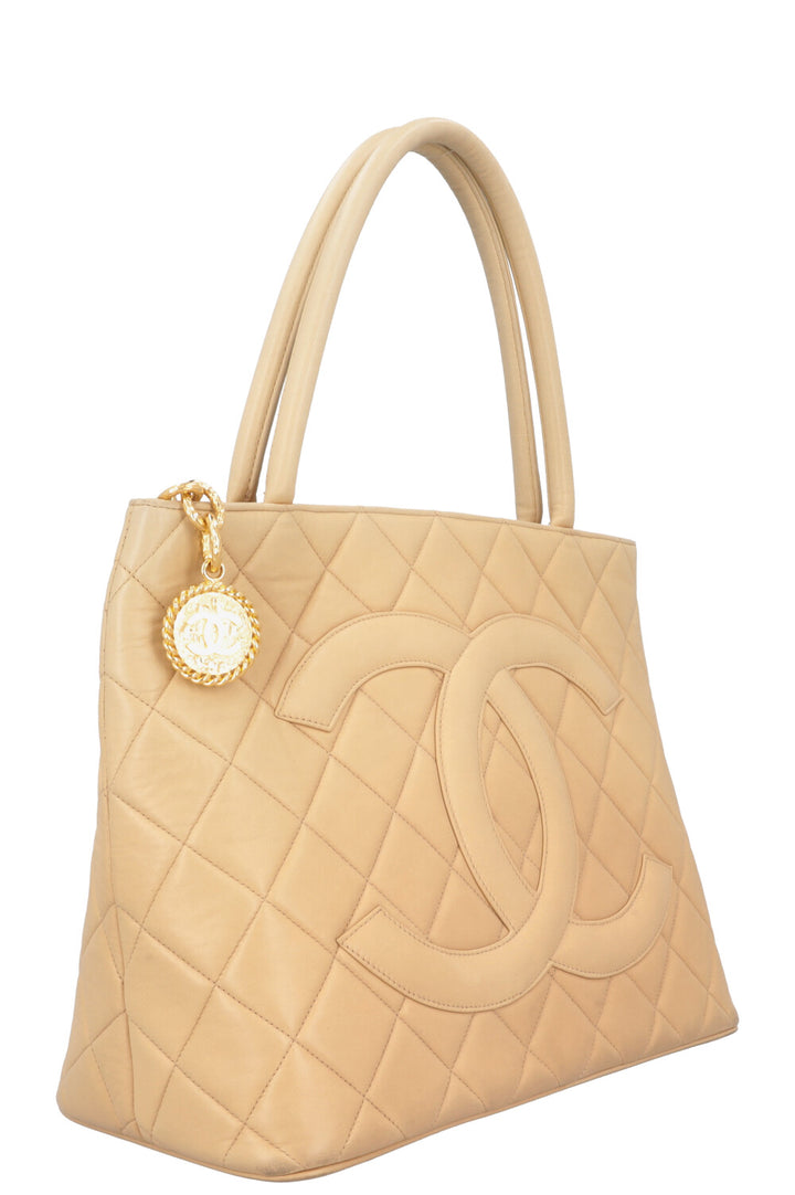 CHANEL Medallion Tote Bag Leather Beige