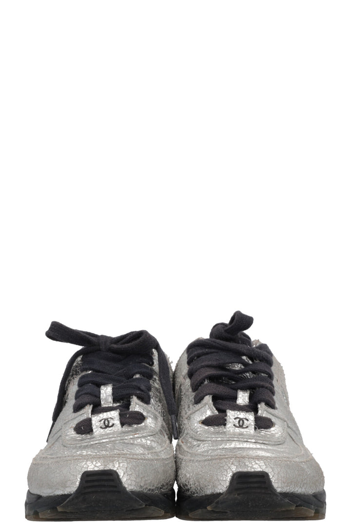 CHANEL Sneakers Leather Silver