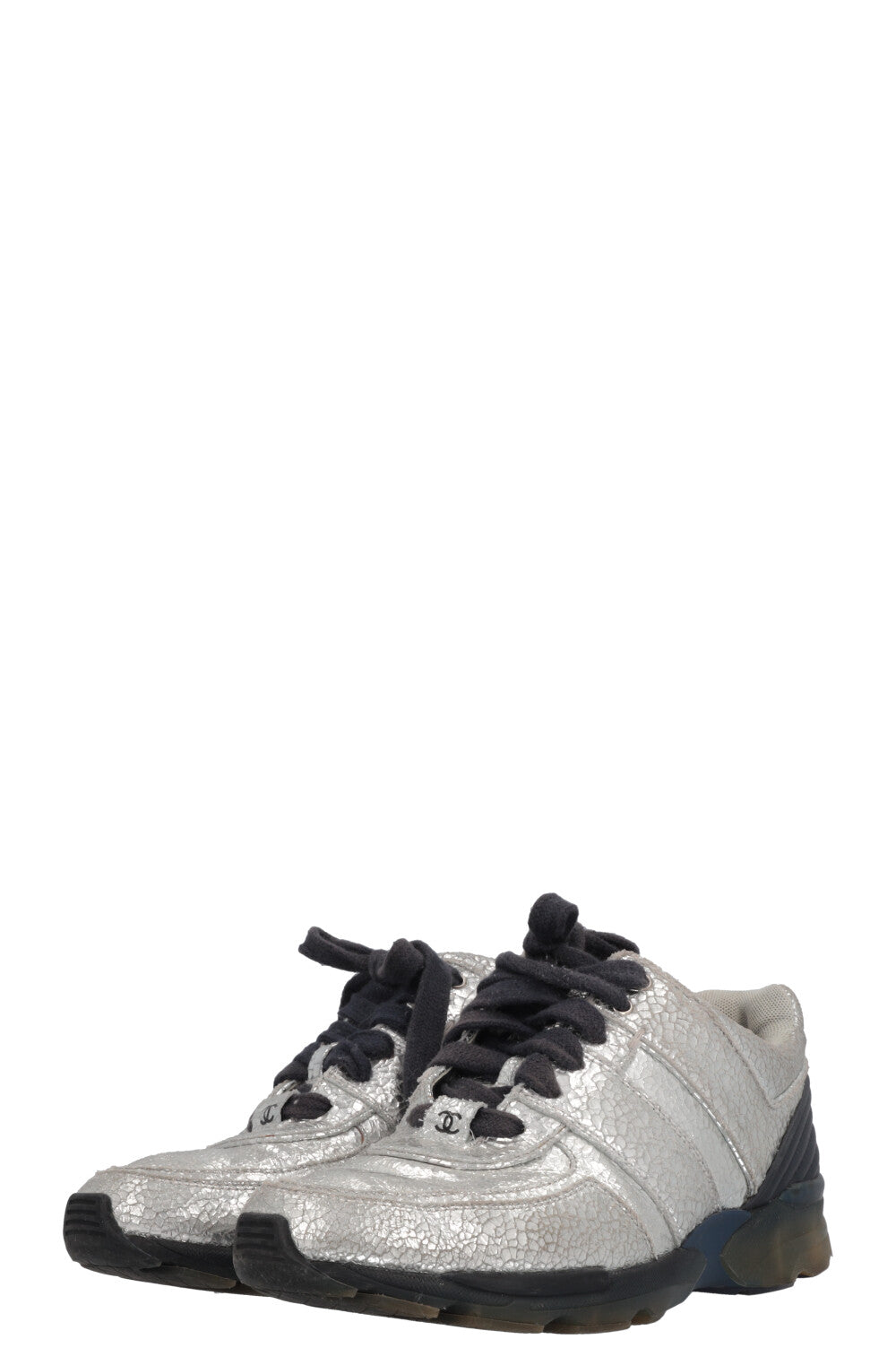 CHANEL Sneakers Leather Silver