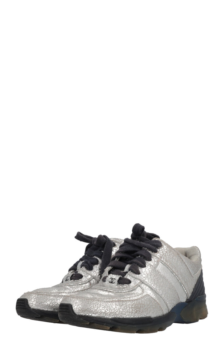 CHANEL Sneakers Leather Silver