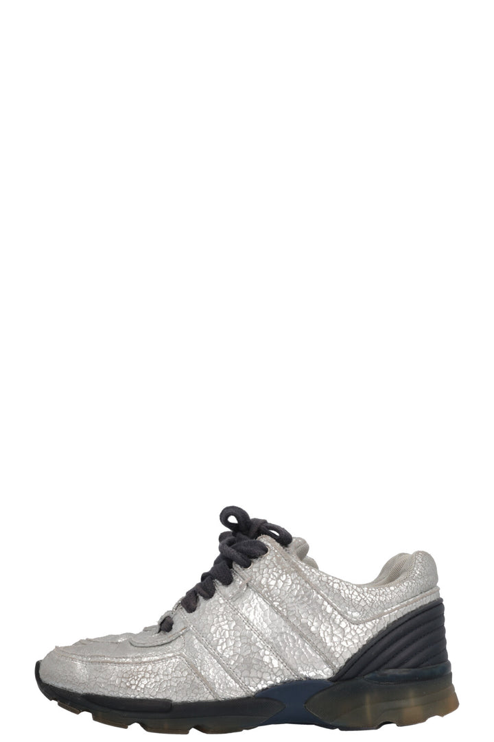 CHANEL Sneakers Leather Silver
