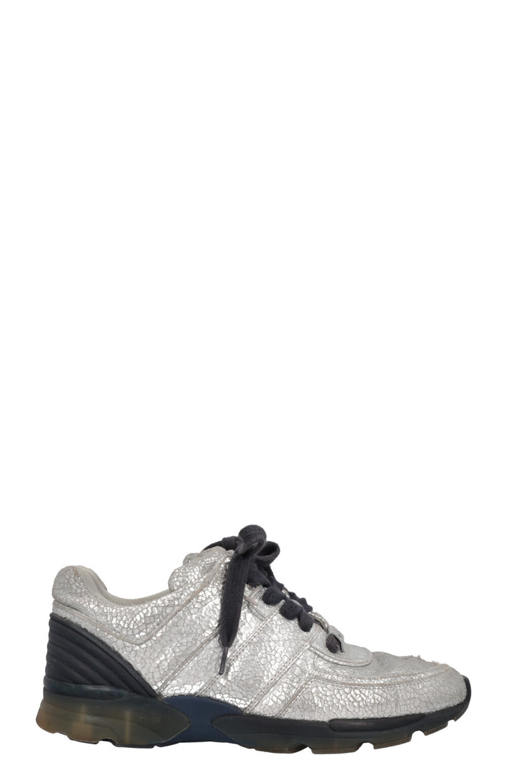 CHANEL Sneakers Leather Silver