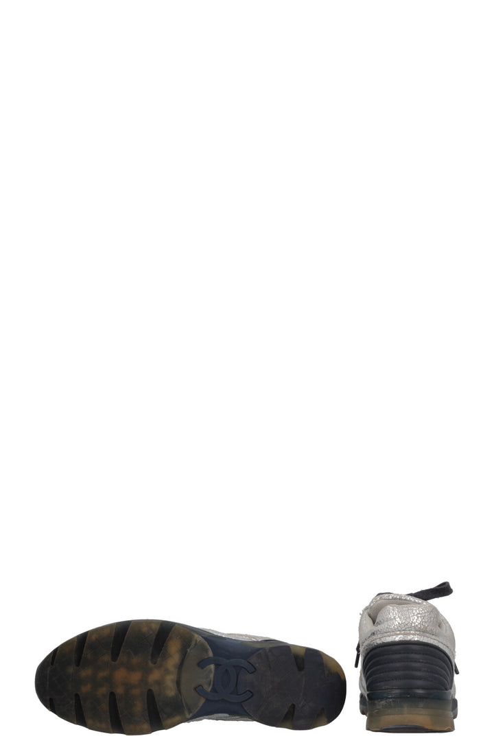 CHANEL Sneakers Leather Silver