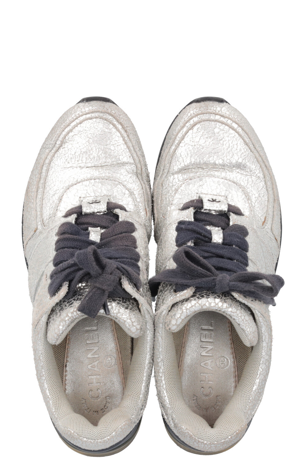 CHANEL Sneakers Leather Silver