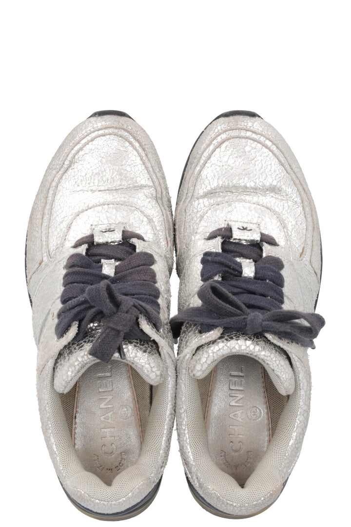 CHANEL Sneakers Leather Silver