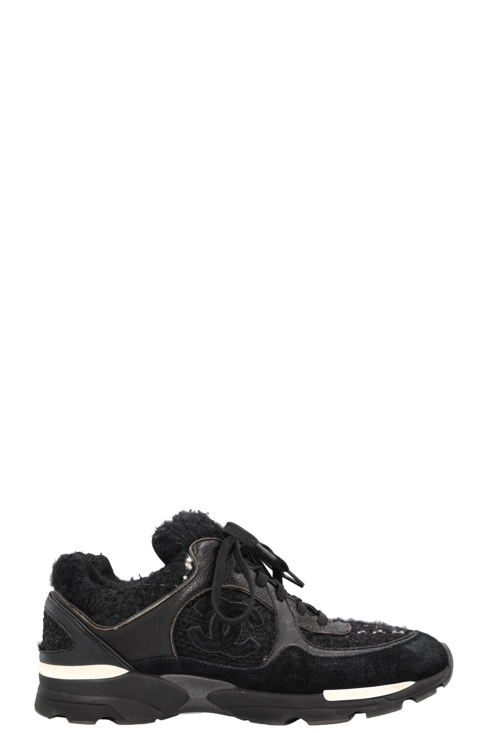 CHANEL Tennis Sneakers Tweed Black