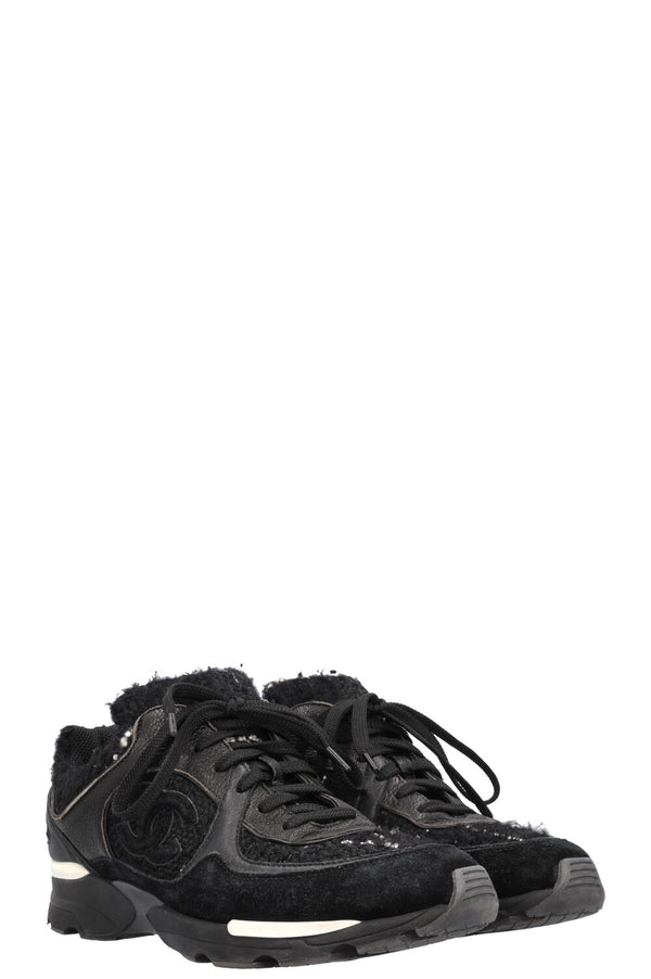 CHANEL Tennis Sneakers Tweed Black