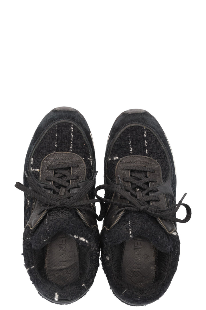CHANEL Tennis Sneakers Tweed Black
