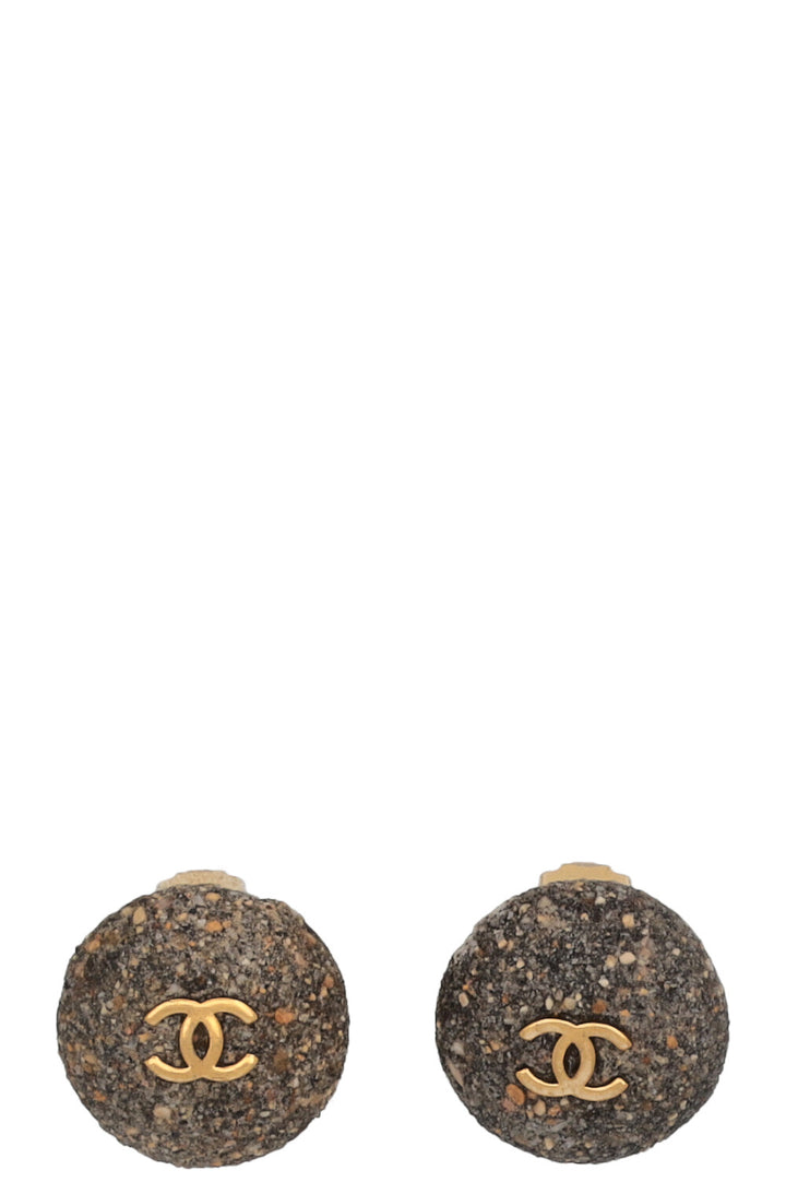 CHANEL 2004 Earrings CC Grey Gold