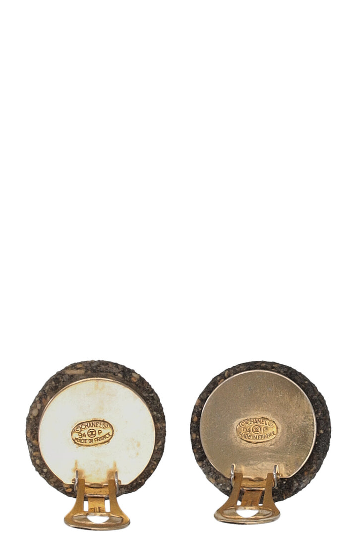 CHANEL 2004 Earrings CC Grey Gold