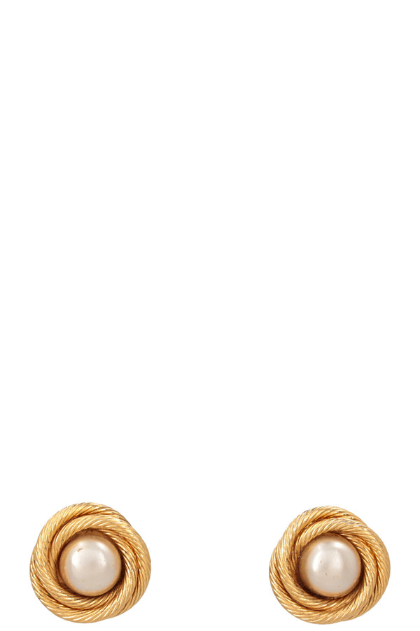 CHANEL Vintage Earrings Gold Pearl