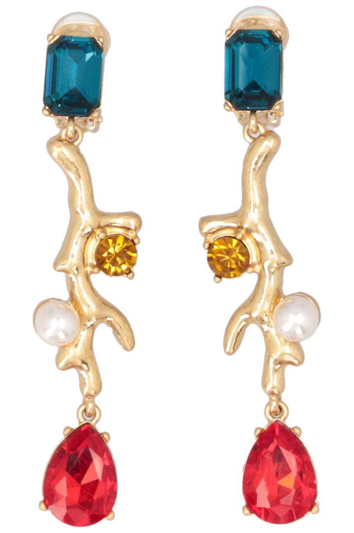 OSCAR DE LA RENTA Clips d'Oreilles Corail Bleu Rouge Or