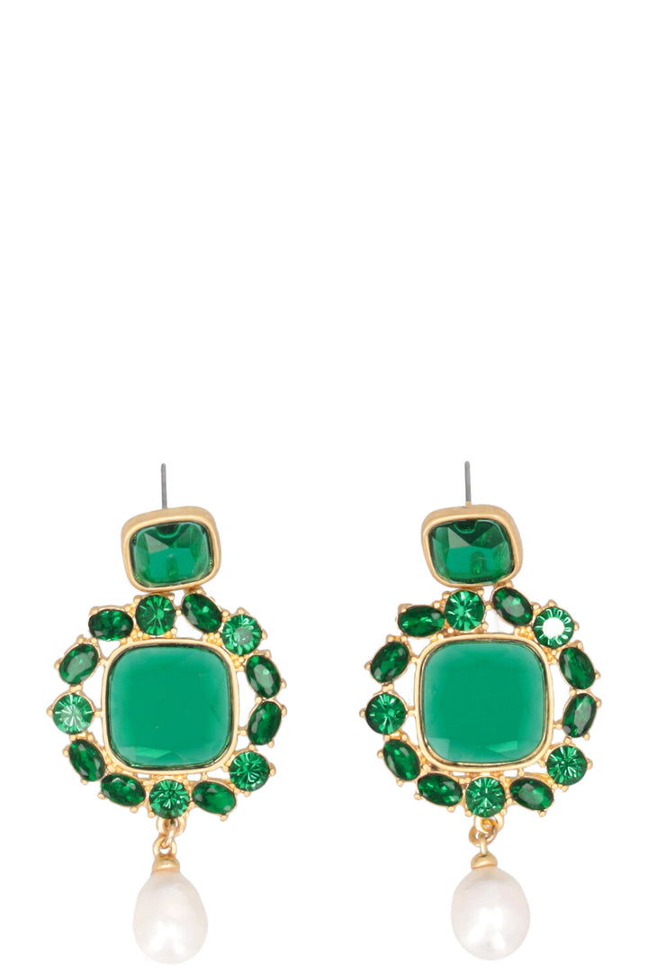 Boucles d'oreilles pendantes en cristal OSCAR DE LA RENTA, perle verte