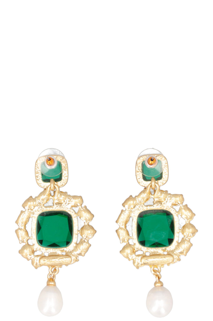 Boucles d'oreilles pendantes en cristal OSCAR DE LA RENTA, perle verte