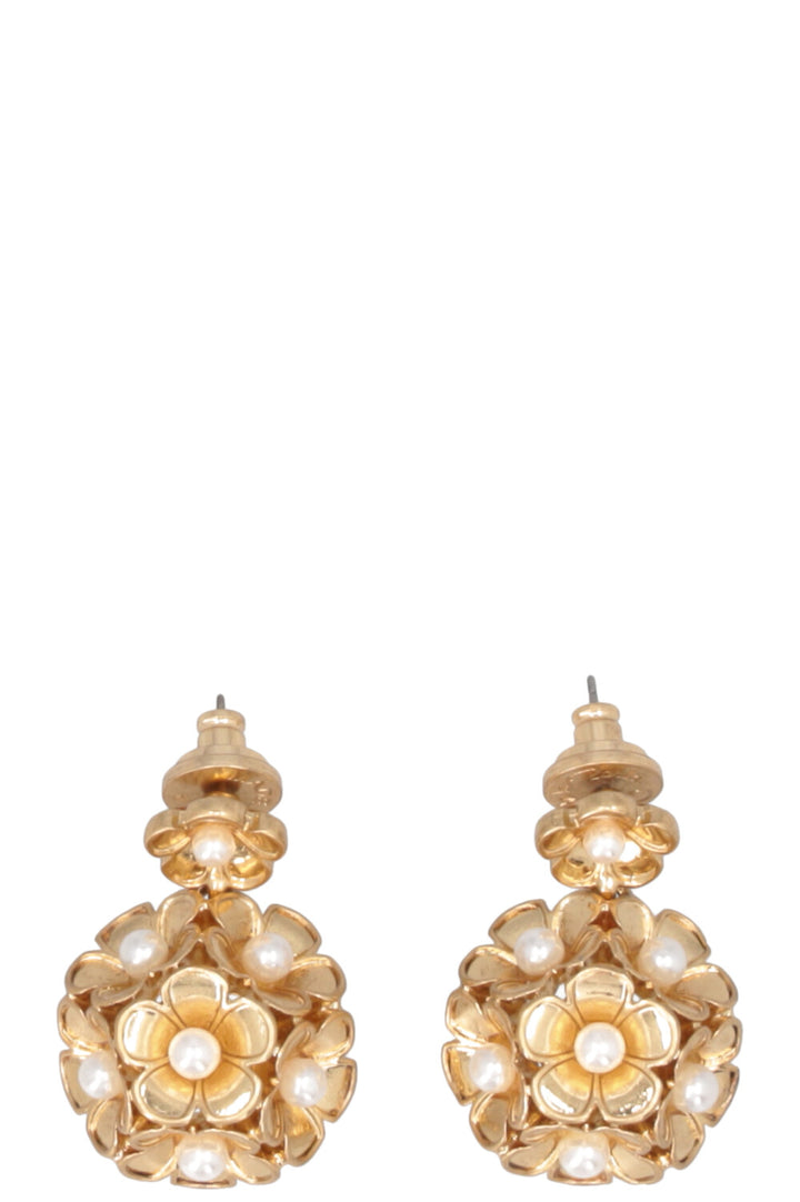 Boucles d'oreilles pendantes fleur OSCAR DE LA RENTA en or et perles