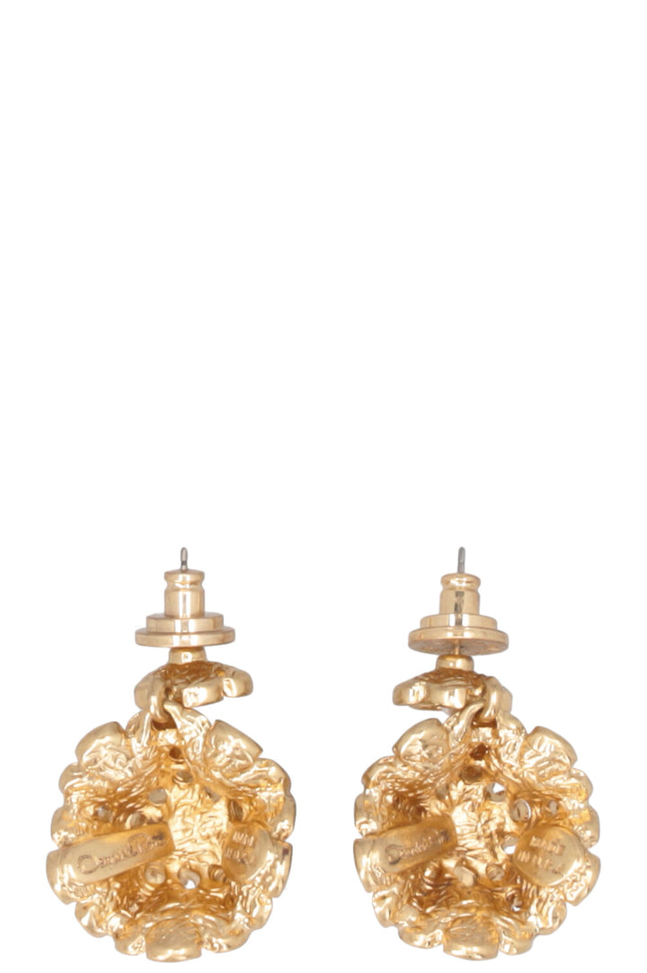Boucles d'oreilles pendantes fleur OSCAR DE LA RENTA en or et perles
