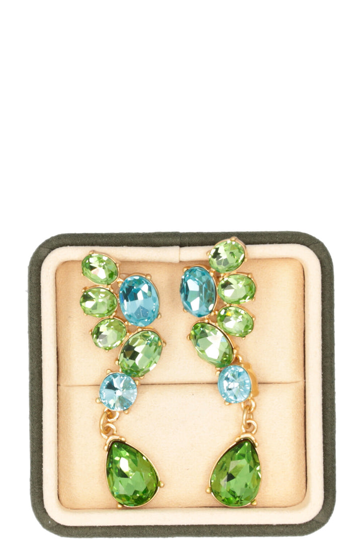 OSCAR DE LA RENTA Crystal Drop Earrings Green Blue