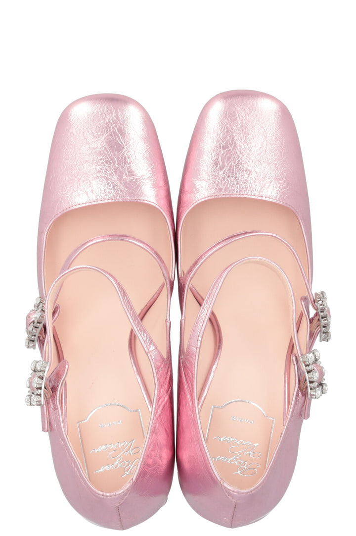 ROGER VIVIER Tres Vivier Babies Mini Metallic Pink Heels