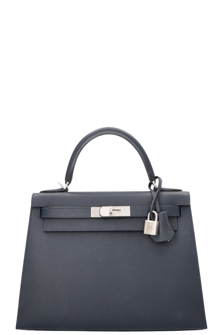 HERMÈS Kelly 28 Sellier Fer à Cheval Epsom Bleu Indigo Bleu Électrique