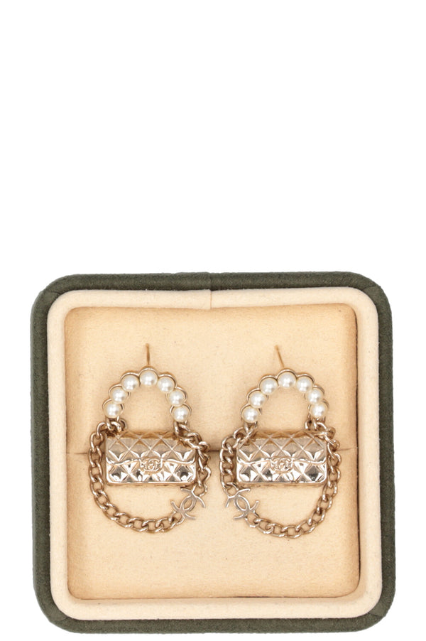 CHANEL Flap Bag Earrings Pearl Champagnergold