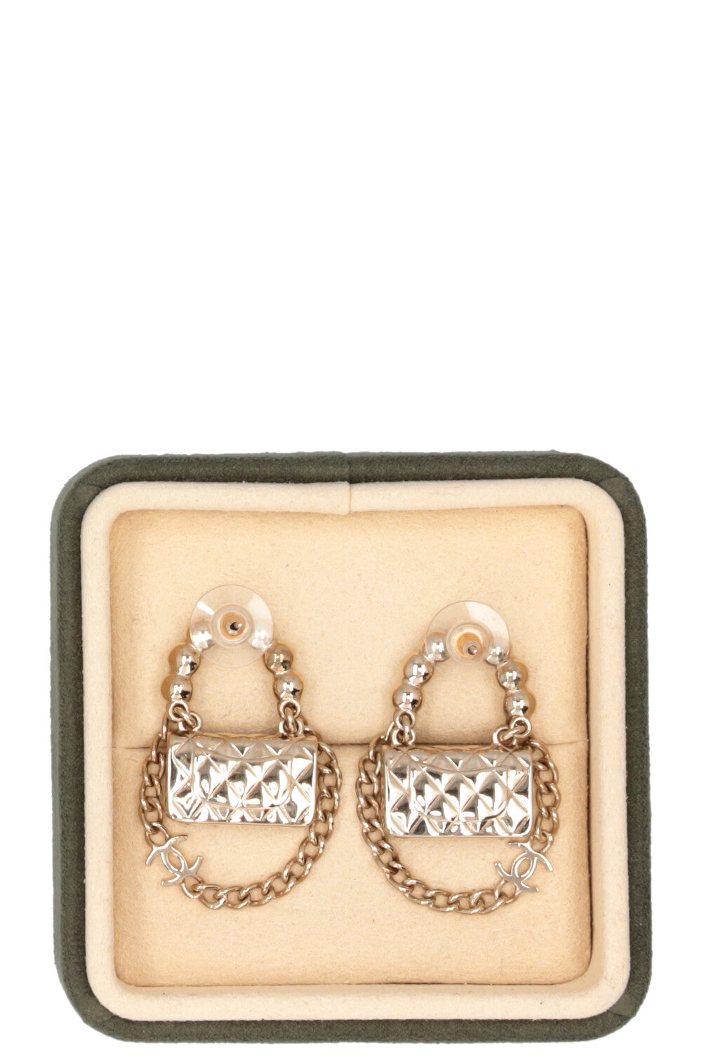 CHANEL Flap Bag Earrings Pearl Champagne Gold