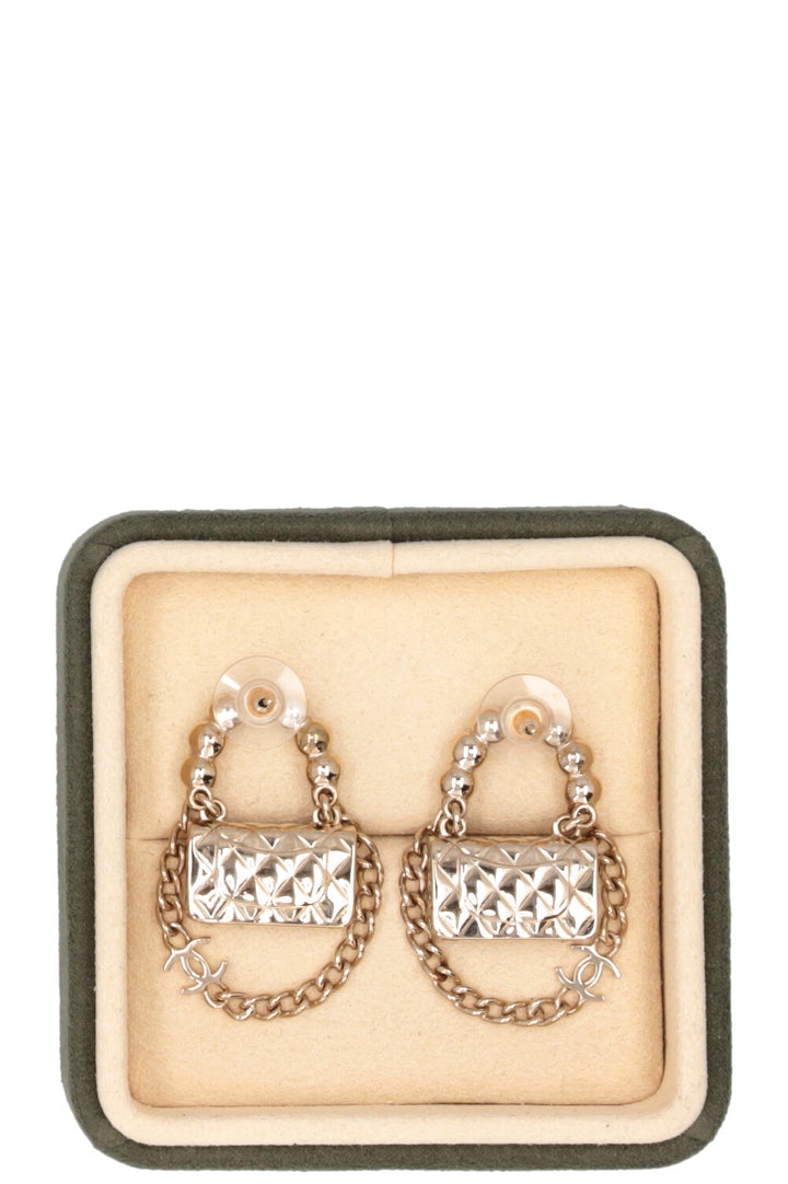 CHANEL Flap Bag Earrings Pearl Champagne Gold