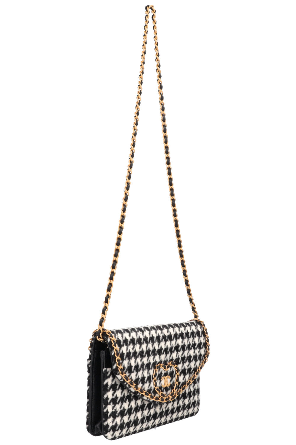 CHANEL Heart CC Houndstooth WOC Black White