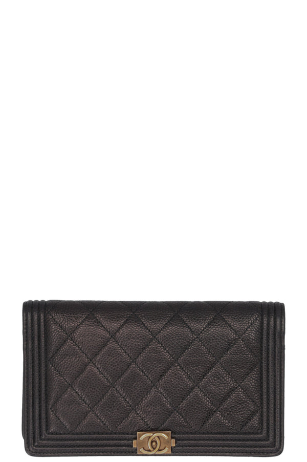 CHANEL Boy Portefeuille compact Caviar noir