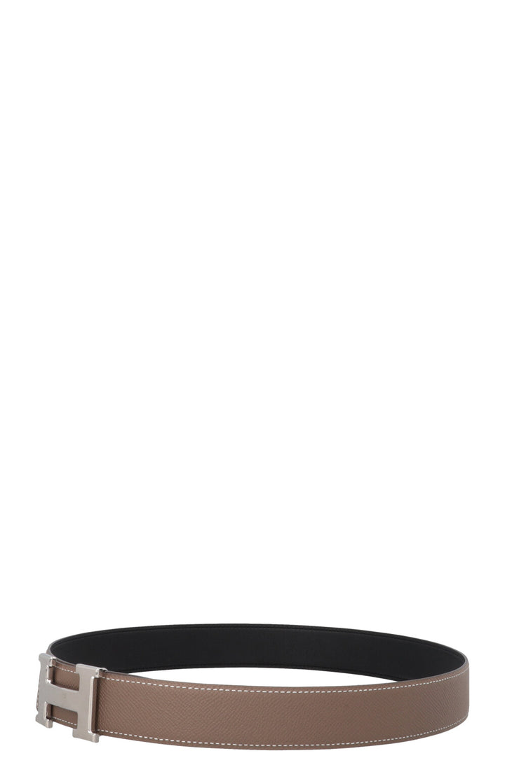 HERMÈS Constance H 32 Belt Palladium Etoupe Noir