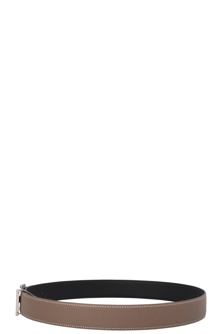 HERMÈS Constance H 32 Belt Palladium Etoupe Noir