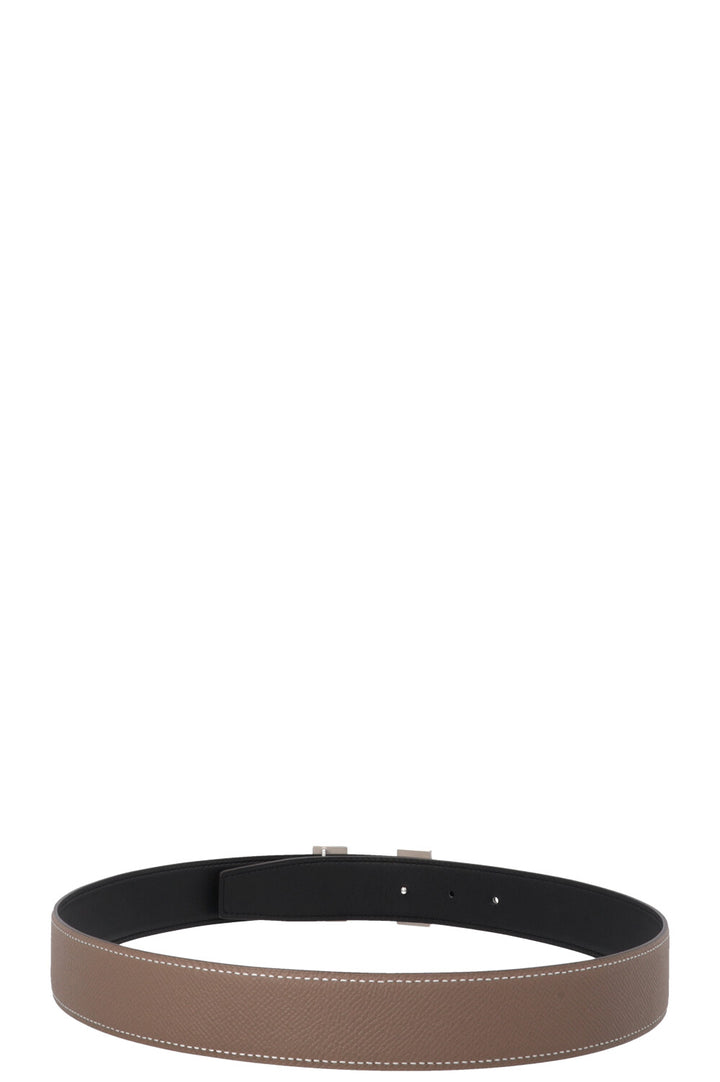 HERMÈS Constance H 32 Belt Palladium Etoupe Noir