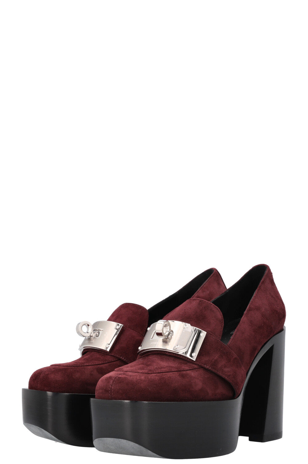 HERMÈS Escarpim Heels Suede Marron Mahogany