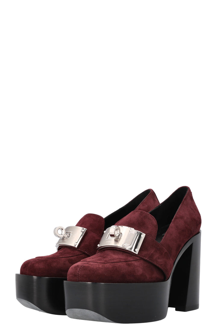 HERMÈS Escarpim Heels Suede Marron Mahogany