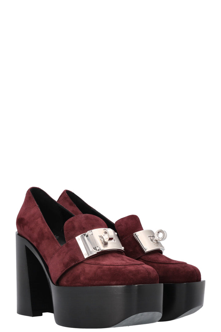 HERMÈS Escarpim Heels Suede Marron Mahogany