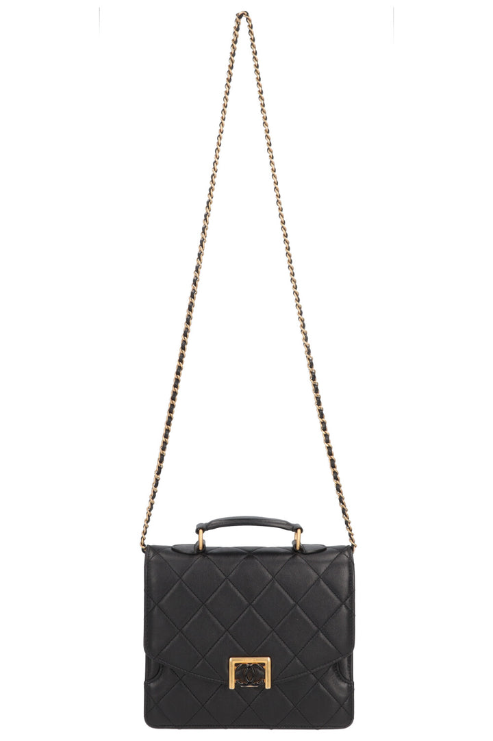 CHANEL Top Handle Bag Leather Black