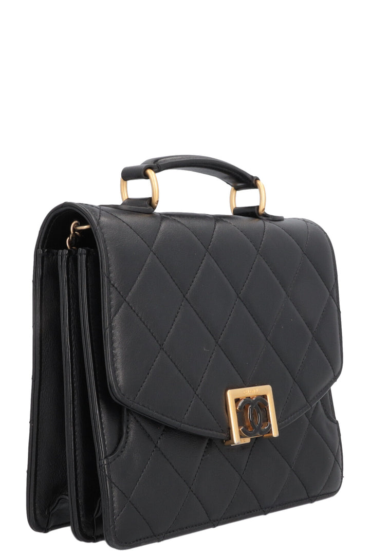 CHANEL Top Handle Bag Leather Black