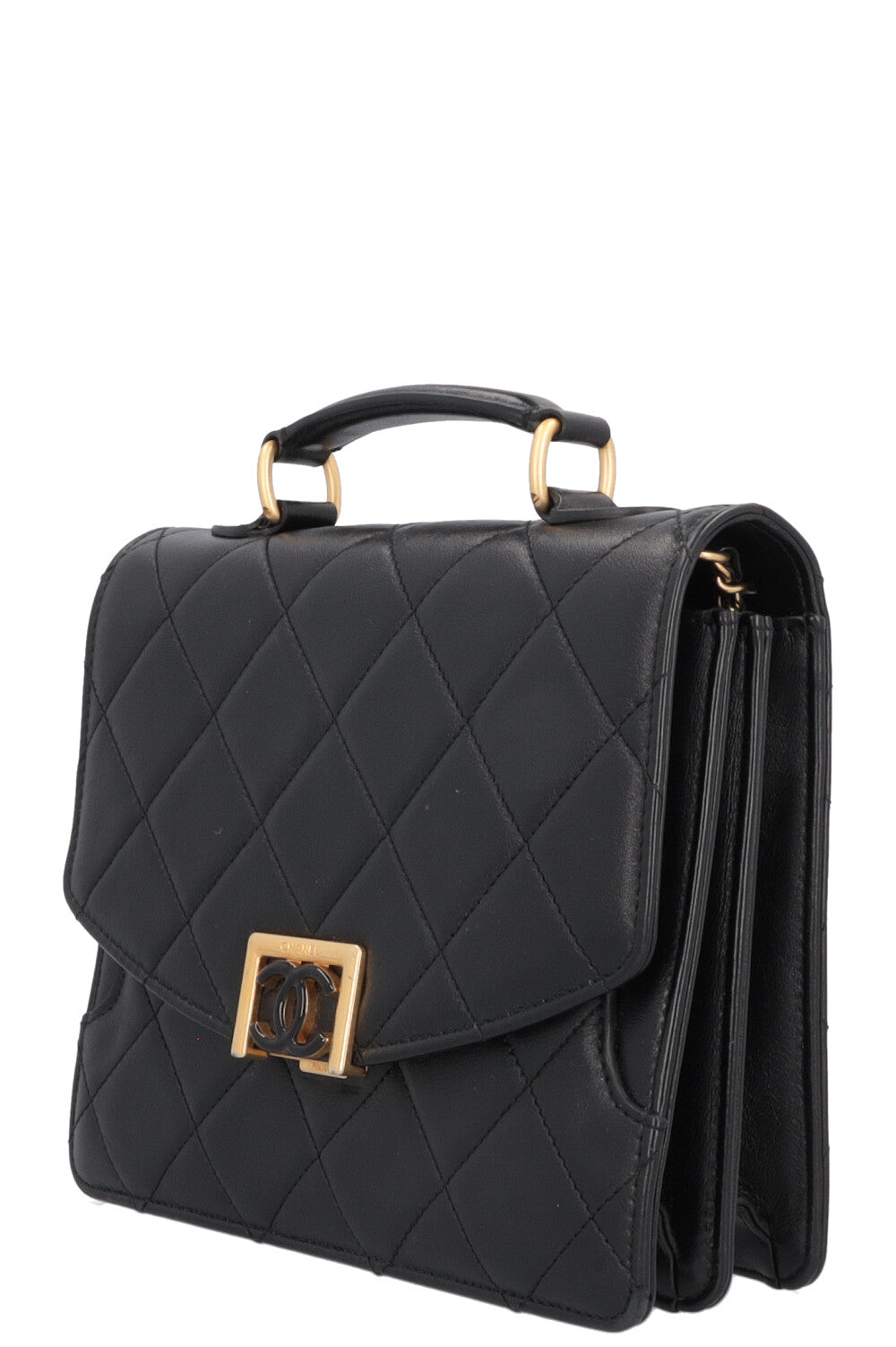 CHANEL Top Handle Bag Leather Black