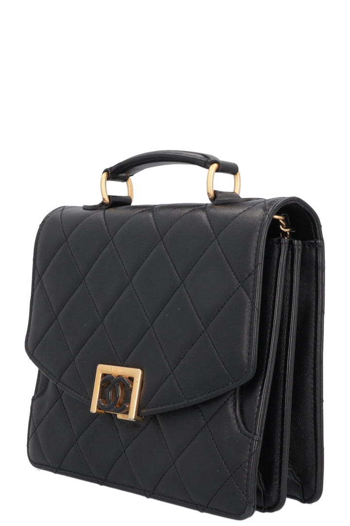 CHANEL Top Handle Bag Leather Black