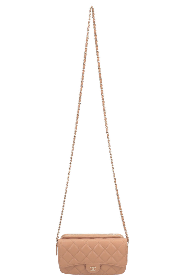 CHANEL Crossbody Bag Leather Beige
