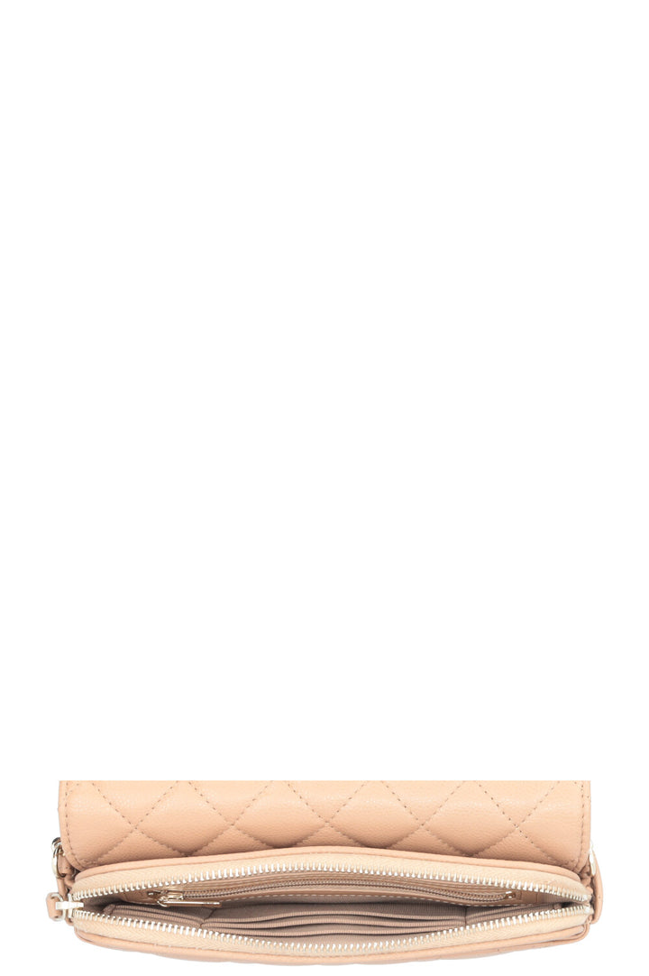 CHANEL Crossbody Bag Leather Beige