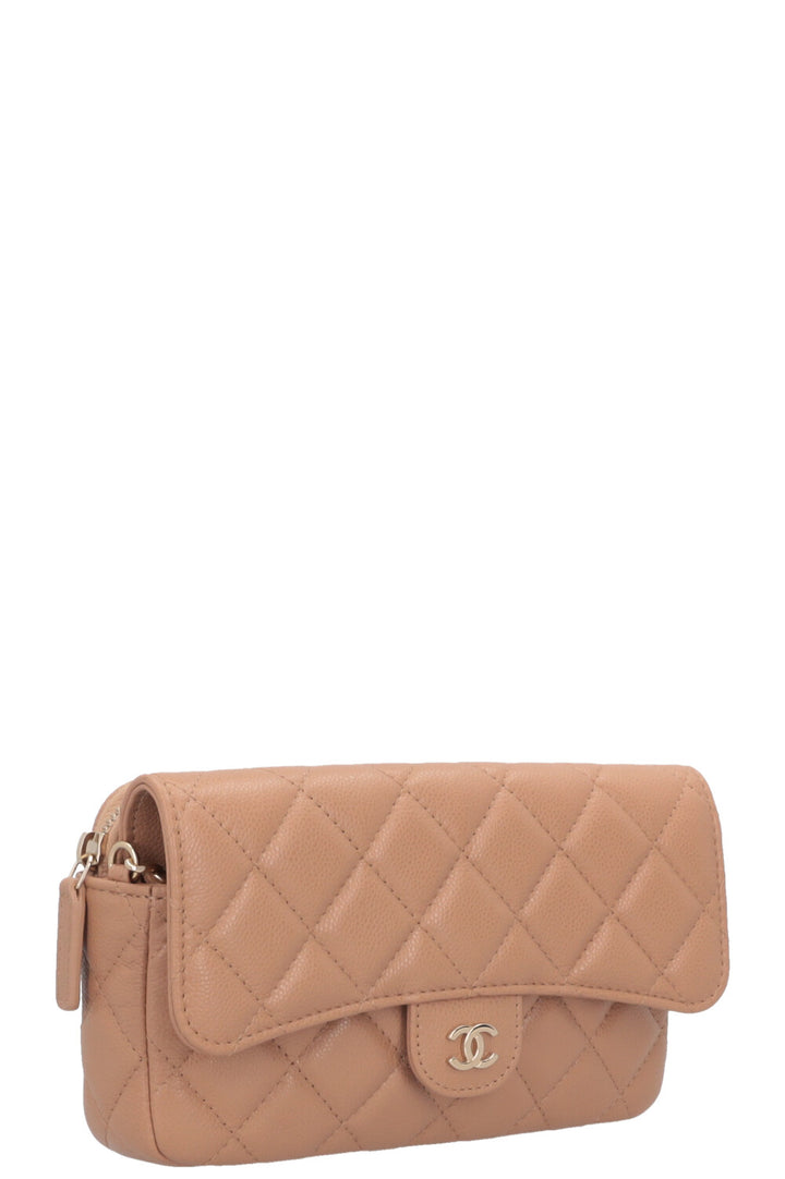 CHANEL Crossbody Bag Leather Beige