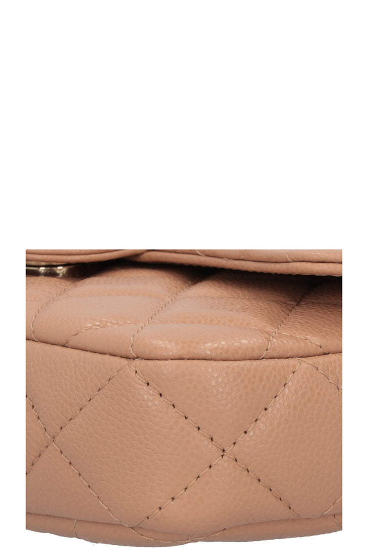CHANEL Crossbody Bag Leather Beige