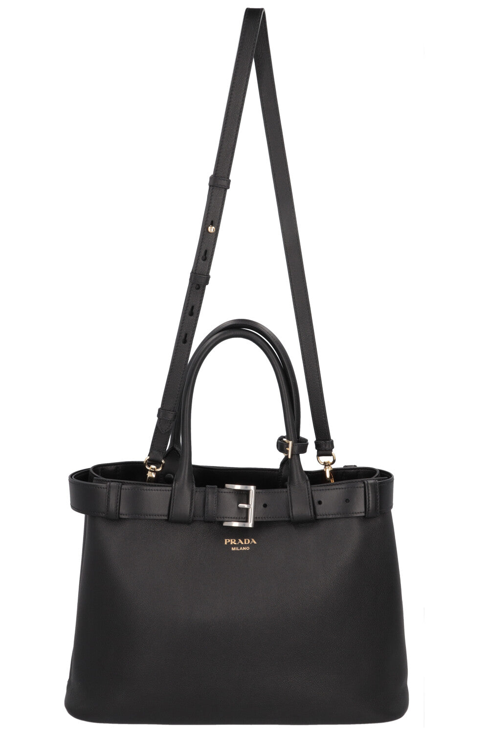 PRADA Large Buckle Belt Bag Leather Black