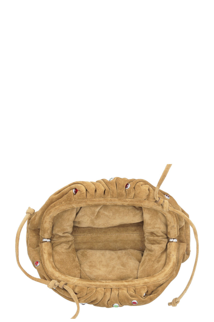 BOTTEGA VENETA Mini Pouch Suede Rhinestone Olive