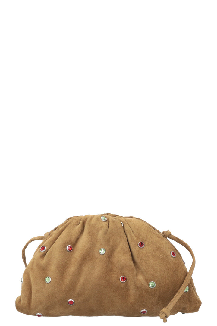 BOTTEGA VENETA Mini Pouch Suede Rhinestone Olive