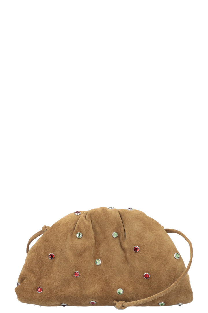 BOTTEGA VENETA Mini Pouch Suede Rhinestone Olive