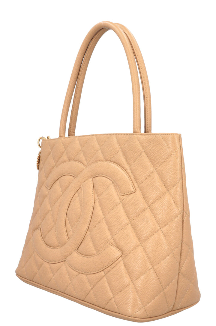 CHANEL Medaillion Tote Caviar Beige Jumbo